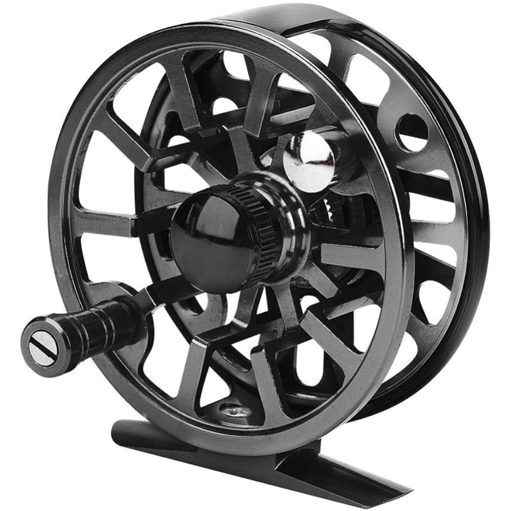 Bait Casting Reel, Fly Fishing Reel 2+1BB Fly Reel Lightweight Full Metal Left Handed Fly Ice Fishing Reel with Replacement Tackle Pouch (95mm Black)