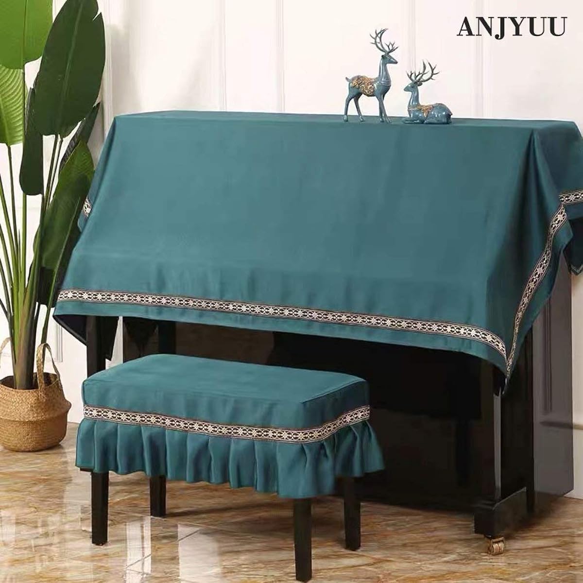 Piano cover set upright Scandinavian piano plain dustproof chair cover included ANJYUU