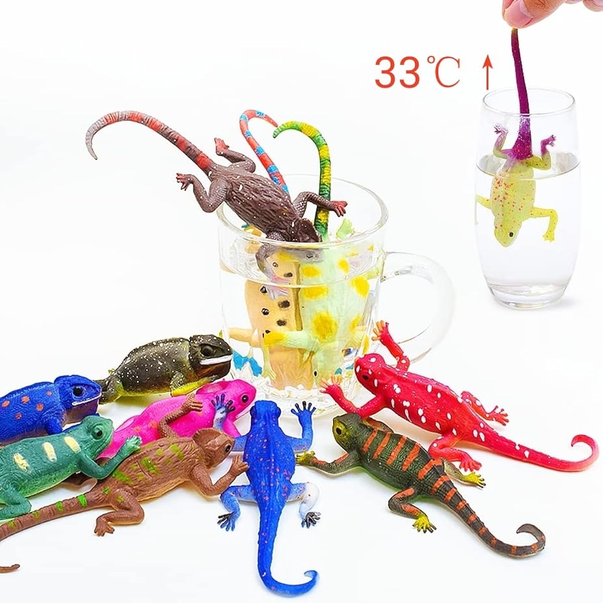 ChuburD 10PCS Lizard Animal Figures, Color Changing Chameleon Toys, Stretchy Realistic Reptile Playset for Kids Ages 3+, Novelty Gag Toys, Goodie Bag Fillers, Cake Toppers, Easter Egg Stuffers