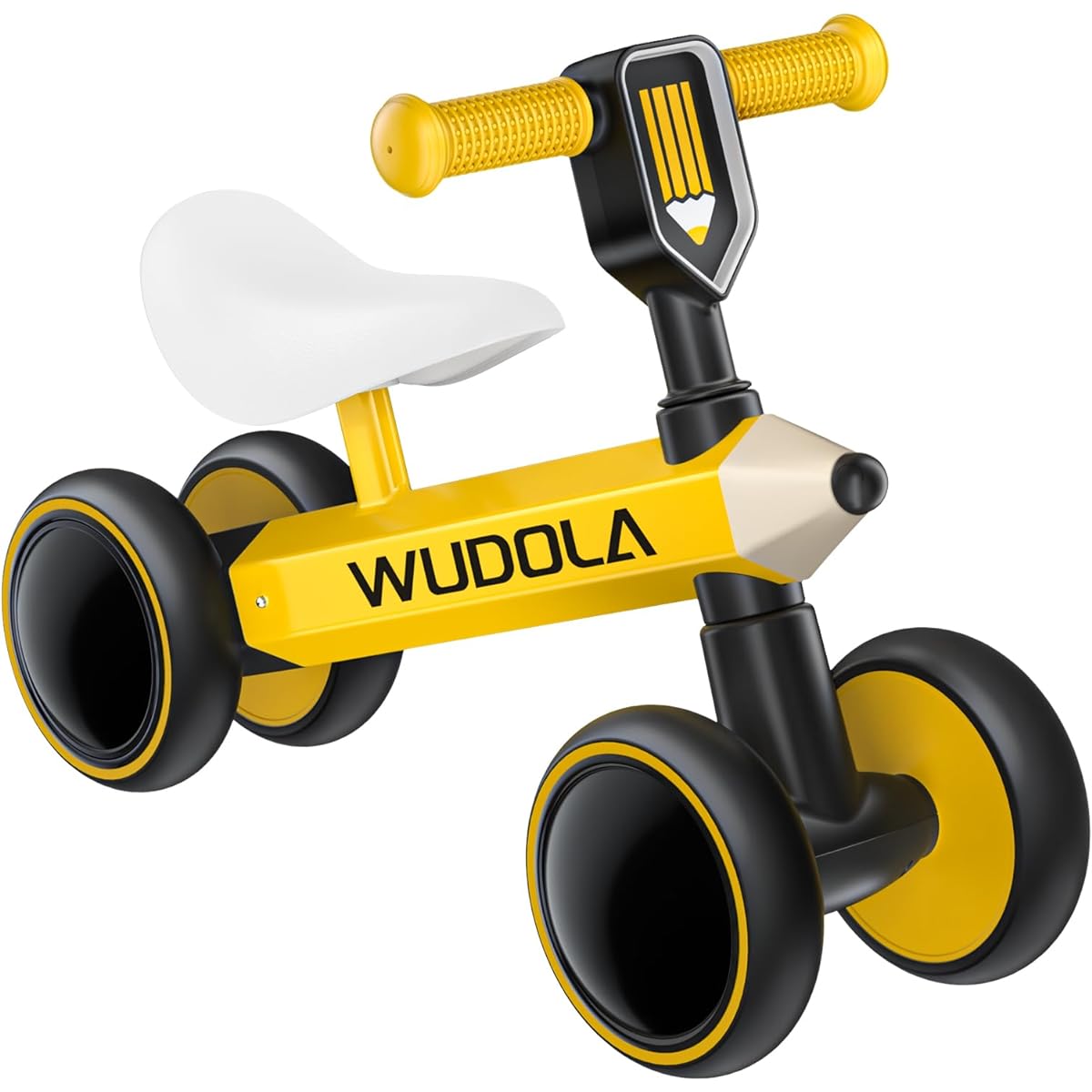 Wudola Baby Balance Bike Toy, Gift for 1 Year Old Boy/Girl, Toddler Balance Bike for 10-36 Months, No Pedals, 4 Wheels & Soft Seat Toddler Bike, Yellow