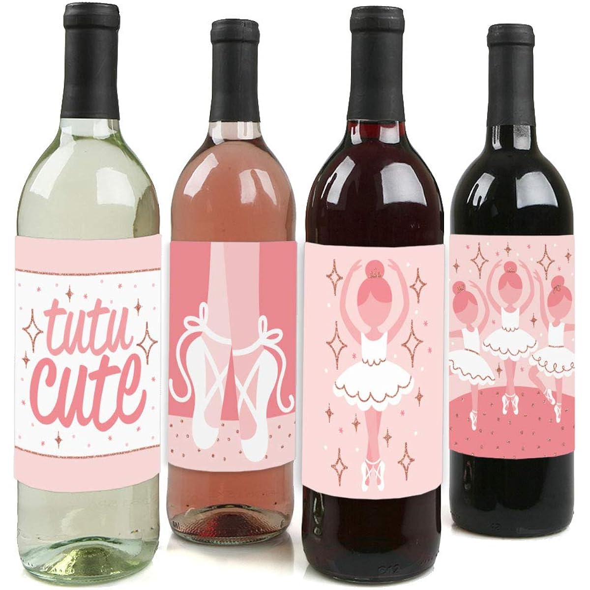 Big Dot of Happiness Tutu Cute Ballerina Ballet Birthday Party Baby Shower Decorations Unisex Wine Bottle Label Stickers Set of 4