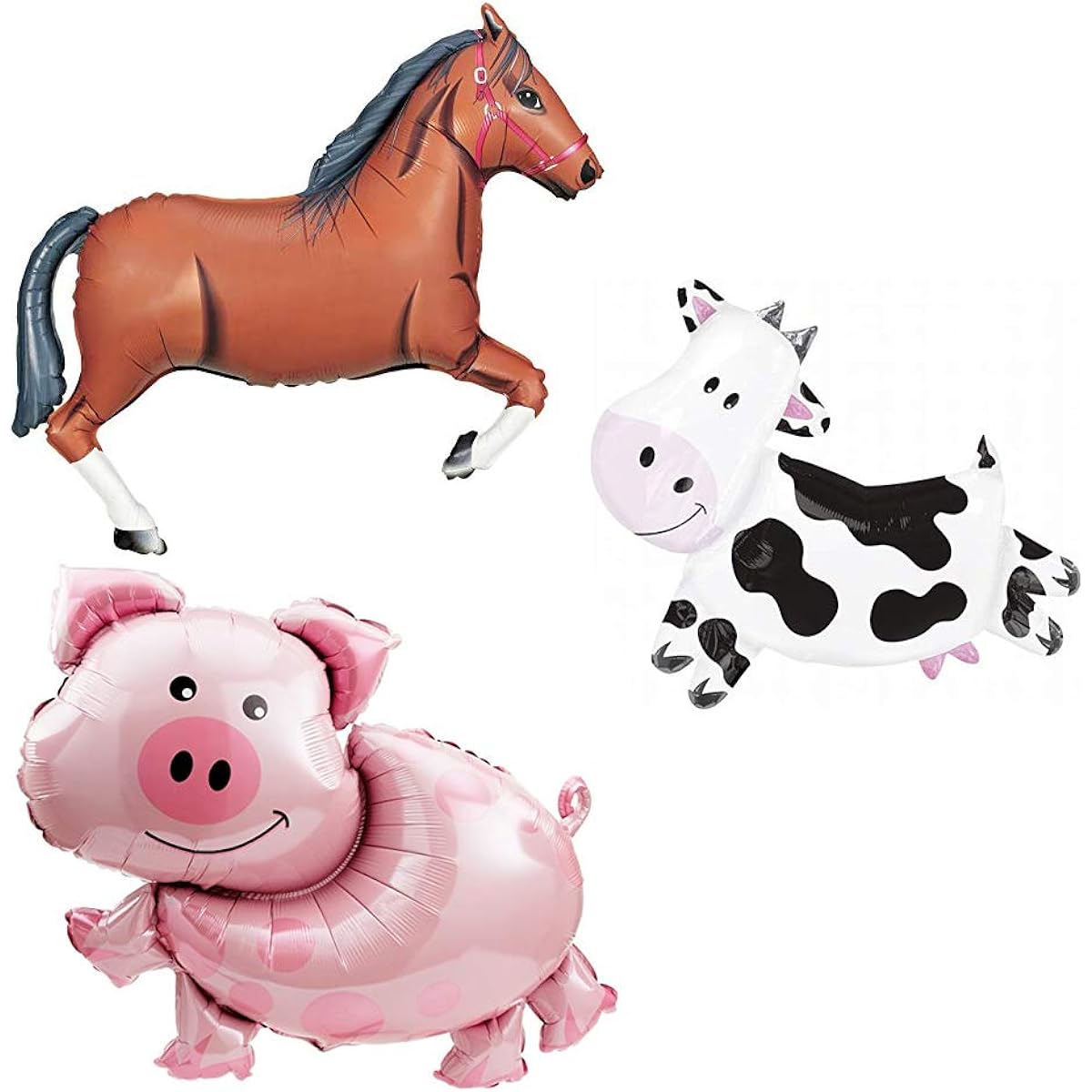 Jumbo 43" Brown Horse 35" Pig 30" Cow Mylar Foil 3-Piece Set