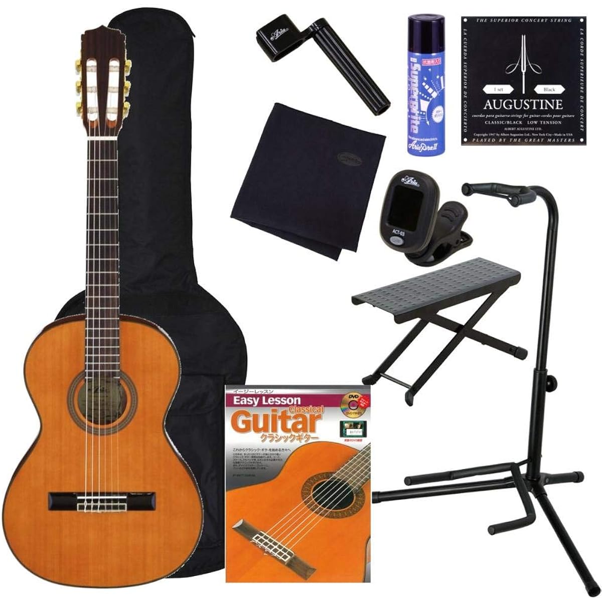 [Beginner's 10-piece set] Aria A-20-58 Classical Guitar Beginner's Set, String Length 580mm