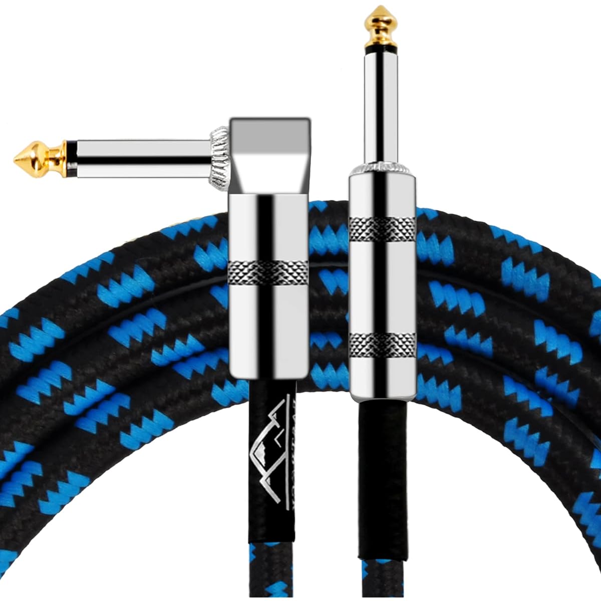 EastRock 1/4" Guitar Instrument Cable 10/20ft Right Angle Straight Tweed Cloth Jacketed Guitar Cable Input for Electric Guitar Bass Amplifier Keyboard Mandolin Mixing Desk 10 Foot Black