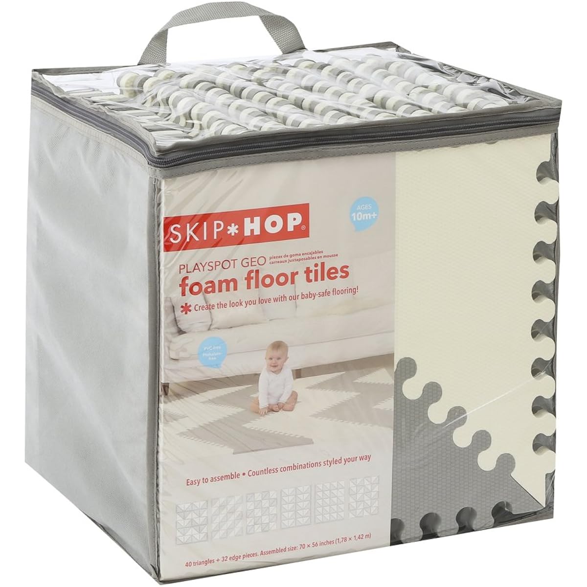 Skip Hop Playspot Foam Floor Tiles Mat Playspot Geo Foam Floor Tiles Play Mat Baby (GREY CREAM) SKIP HOP [Parallel Import]