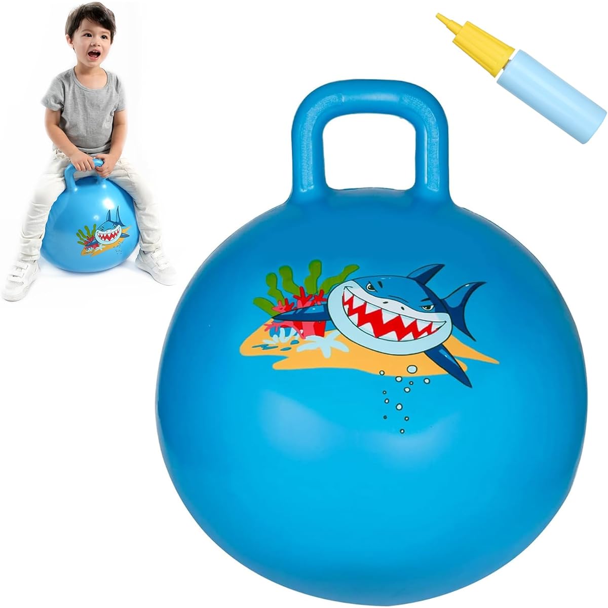 Space Hopper Ball for Kids Hippie Hop Ball Hopping Ball Bouncy Ball with Handle Sit and Bounce Kangaroo Bouncer Jump Ball with Pump