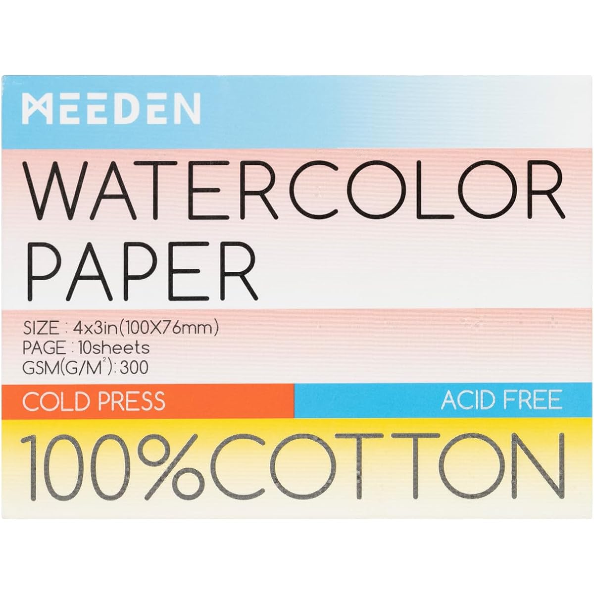MEEDEN Mini Watercolor Paper 4" x 3" Cold Press Watercolor Bulk 5 Sheets 100% Cotton Watercolor Paper Cards for Adults & Students (140lb/300gsm) 10 Sheets