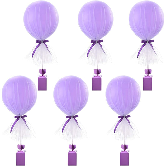 6 Pack Purple Tutu Tulle Balloons Centerpieces for Baby Shower Girl Butterfly Elephant Mermaid Theme Birthday Party Wedding Dessert Table Decorations