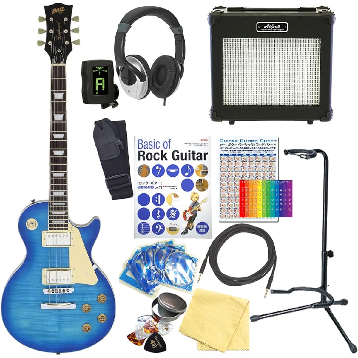 Electric Guitar Beginner Set Les Paul Standard Type 15-piece Set Blitz BLP-450 SBL