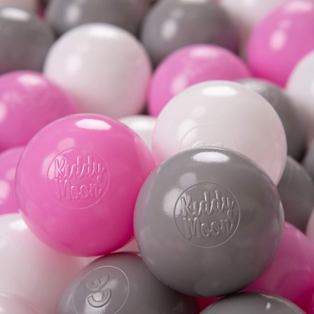 KiddyMoon Soft Plastic Play Balls For Children 300 Balls/6Cm-2.36In Colourful Certified Made In EU, Grey/White/Pink