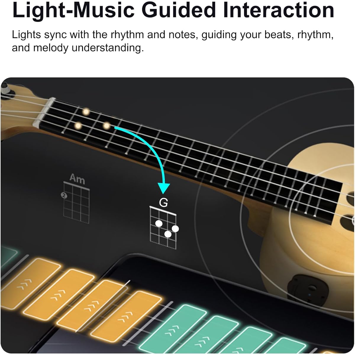 Populele Concert Ukulele for Beginners 23 Inch Smart Ukulele with Intelligent Visual Interactive Exercise Guidance Online Lessons 72LED Auto-Tuning Professional Ukulele