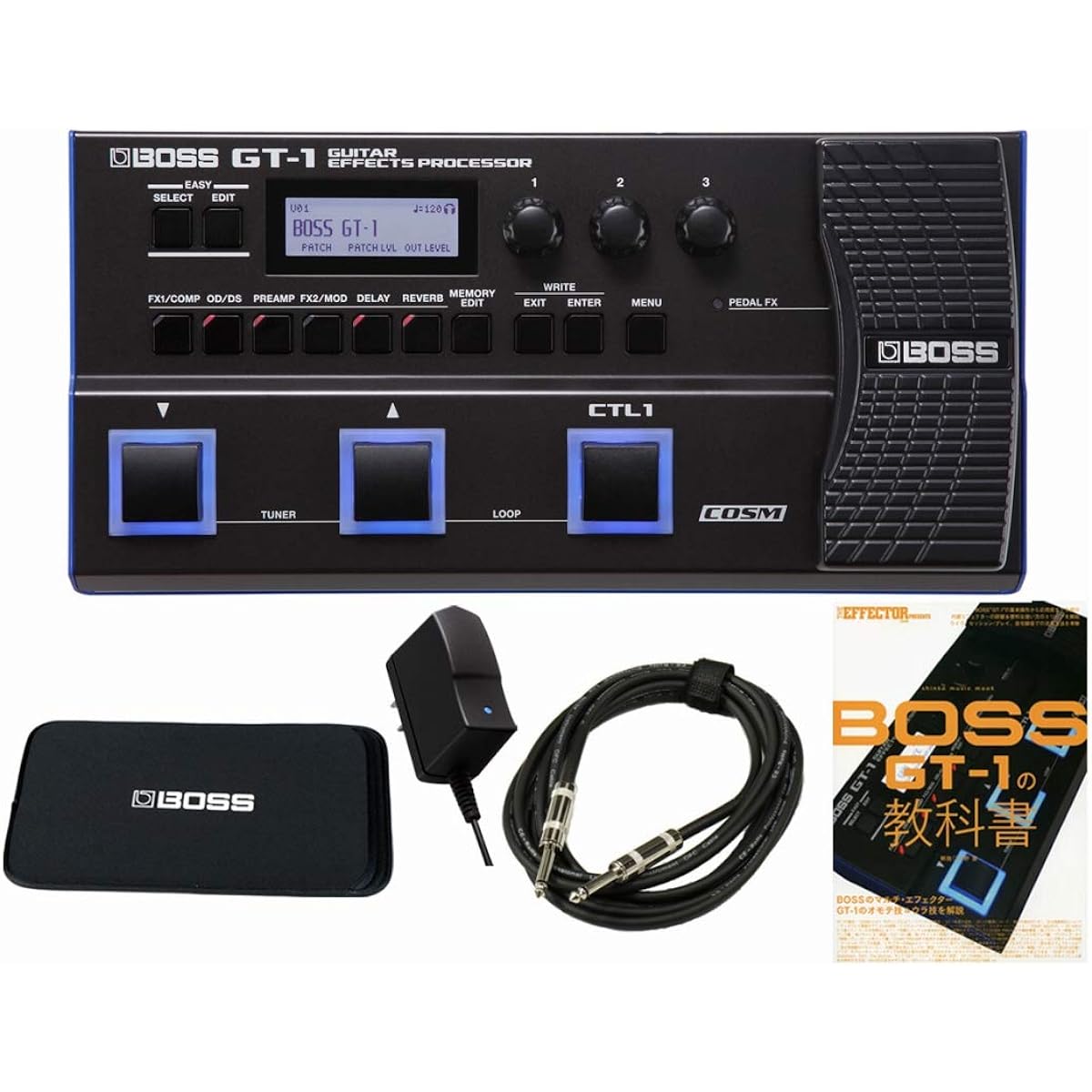 BOSS GT-1 Multi-Effects Pedal, Genuine Adapter, GT-1, Textbook Set [Shielded Cable and Sleeve Case Included]