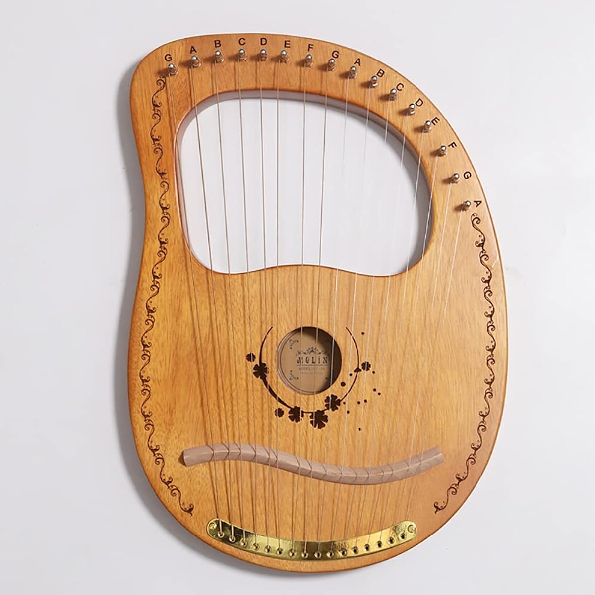WowZza 16 String Lyre Harp, Metal String Lyre Harp with Durable Gig Bag and Tuning Wrench, Musical Instrument for Adults/Kids/Wood Color