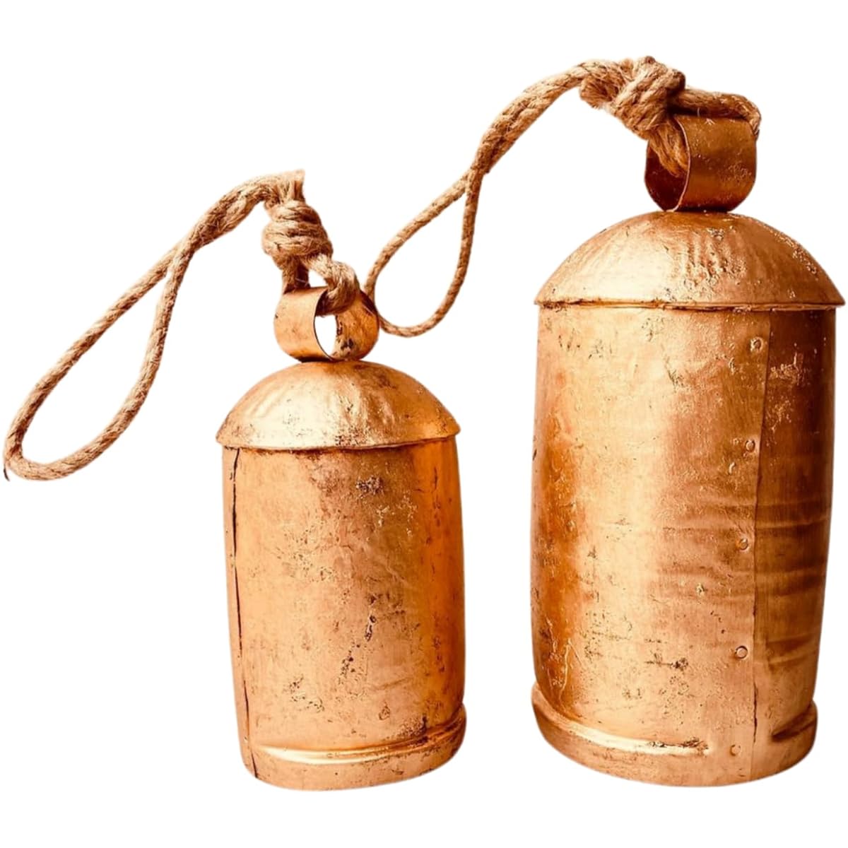 Shabby Chic Vintage Bells Brass Coated Country Style Rustic Bell Wall Hanging Harmony Giant Cow Bell Lucky Charm Christmas Bells (2 x Harmony Bells 8-10 inches)
