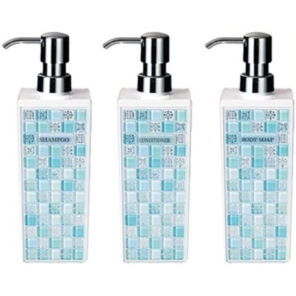 Piastrella Dispenser Refillable Bottle Set of 3 (Shampoo, Conditioner, Body Soap) Square Large (500ml) Pink