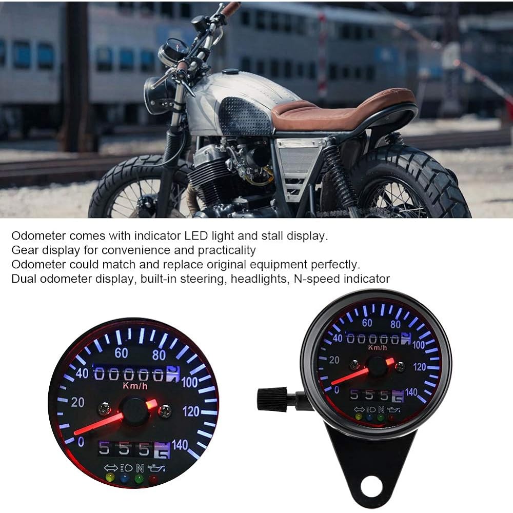 Motorcycle Odometer LED Backlight 12V Motorcycle Dual Tachometer Odometer Gauge Kit Cafe Racer