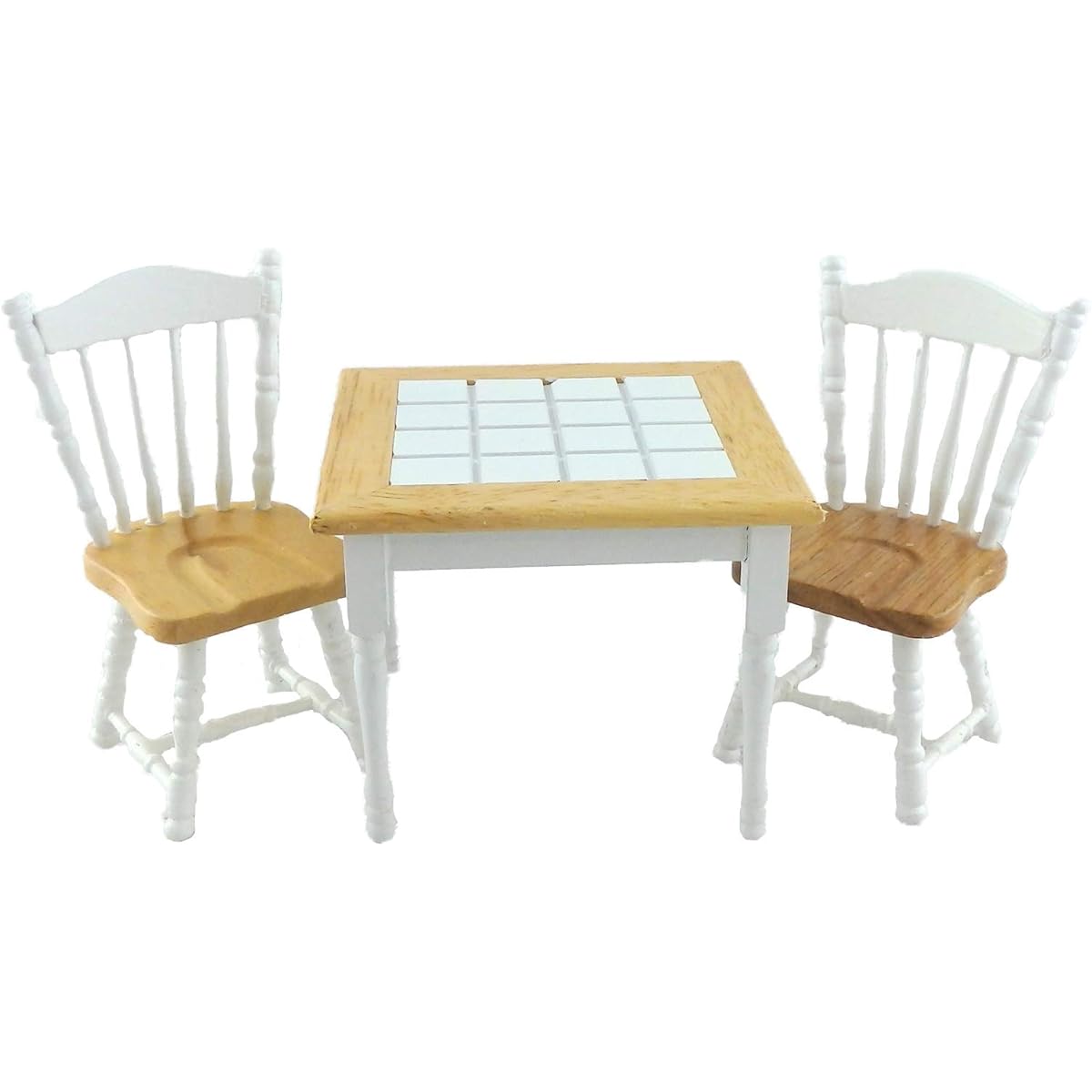 Dollhouse White Light Oak Dining Table & 2 Chairs Miniature Furniture Set