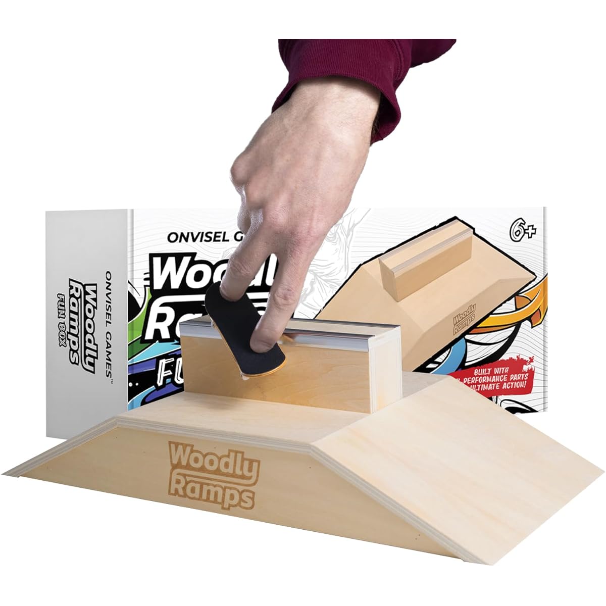 Woodly Ramps - Fun Box - Fingerboard Skatepark Ramp Game for Fingerboard Bike Scooter - Fingerboard Obstacles, Finger Skateboard