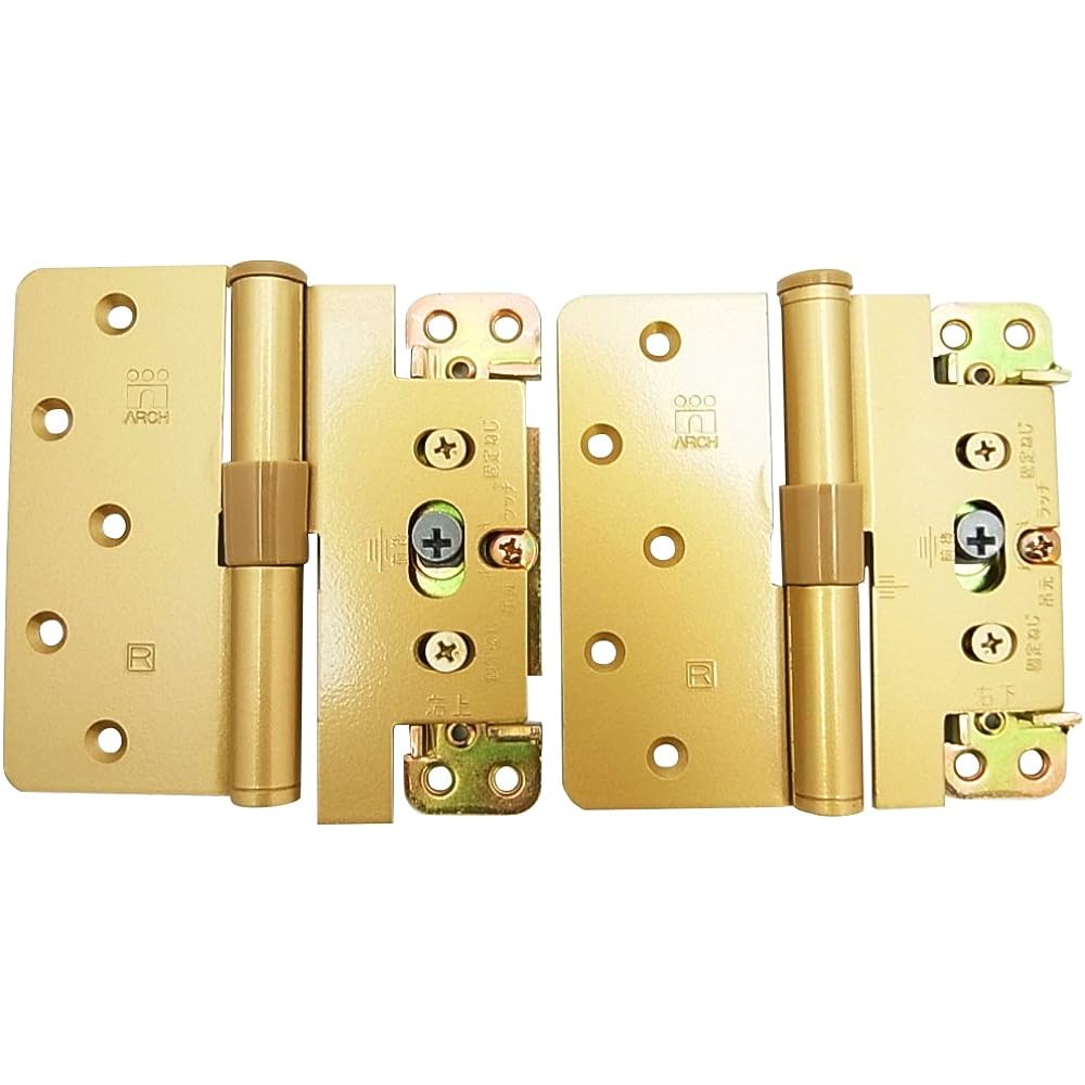 Wake Sangyo ARCH 3-dimensional adjustment hinge for right, top and bottom set, gold, height 102 x width 102 x thickness 2.5 mm, easy installation, position adjustment, door BH-384