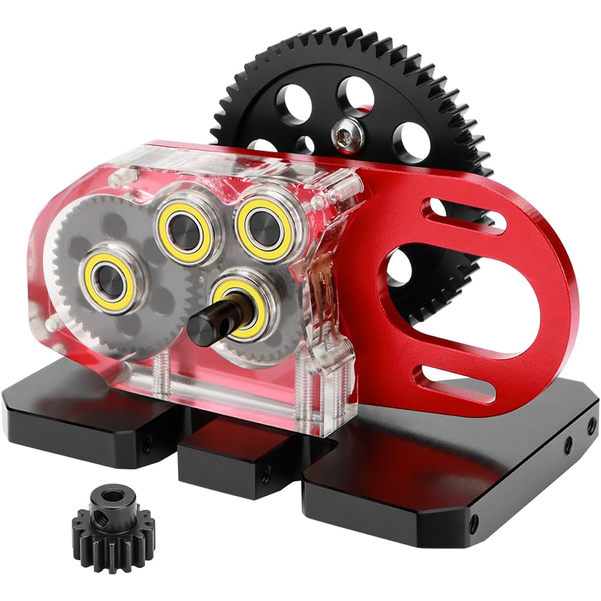EPINON Acrylic LCG 2.Low Speed Transmission Overdrive Gearbox with Skid Plate and 15T Motor Gear for 1/10 AXIAL SCX10 I II SCX10 PRO Kit RC Crawler Car DIY Upgrade Accessories (Red)