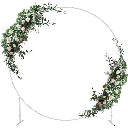 7.3ft Round Backdrop Stand Metal Circle Wedding Balloon Arch Frame Flower Ring Arch for Wedding Birthday Christmas Garden Decoration (White)