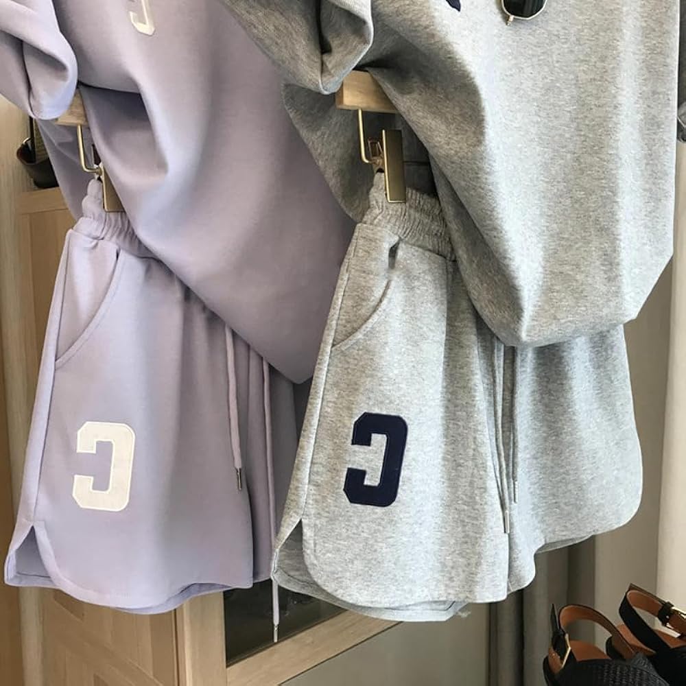 [KOREARU] Korean Clothing, Korean Fashion, Spring/Summer, Short Sleeve, 2 Piece Set, Jersey, Women's, Shorts, Top and Bottom Set, Half Sleeve Shorts, Sweatshirt, Loose Sweatshirt, Casual, Yoga, Sports, Training, Loungewear, Loose, Large Size