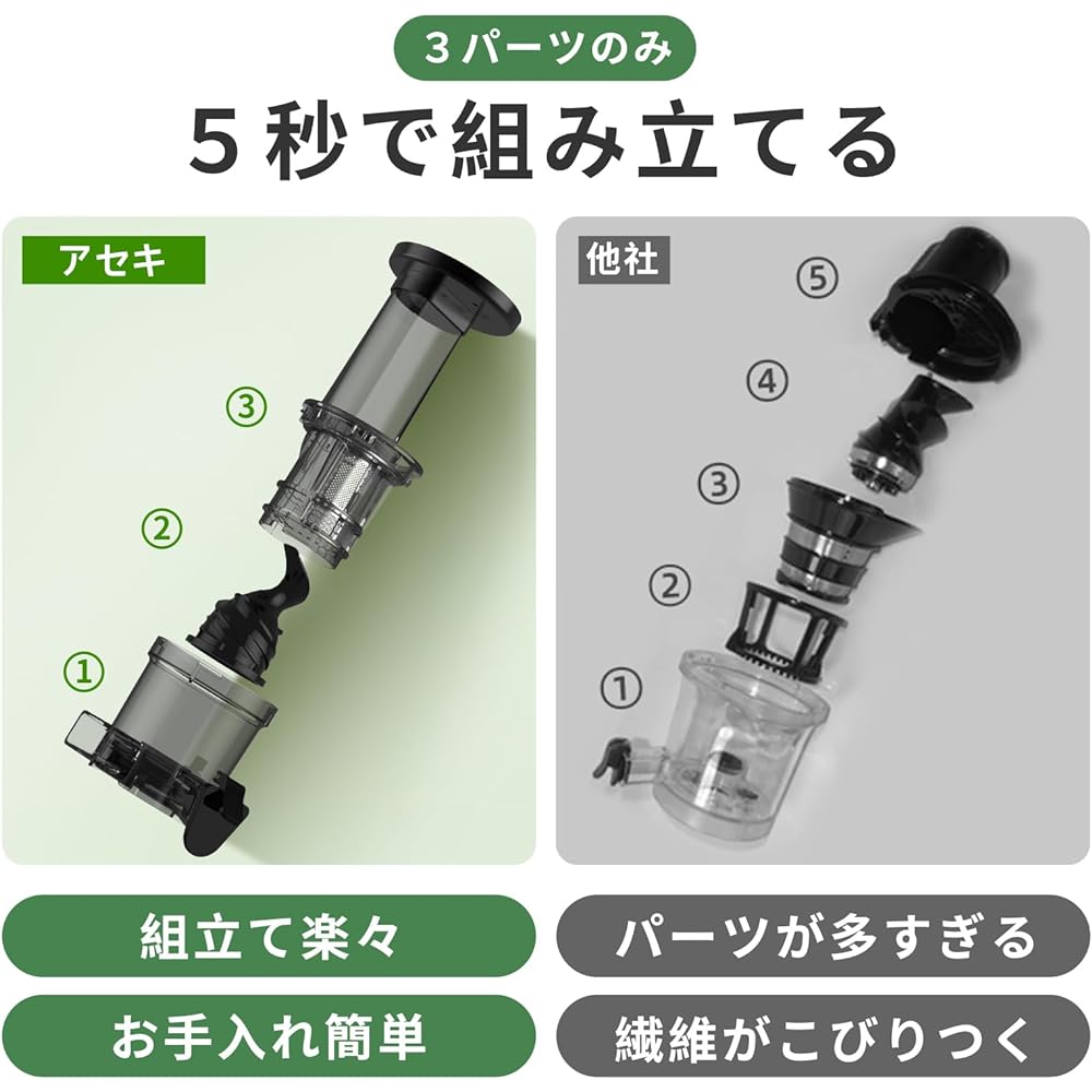 Aceki Slow Juicer, Squeezed Waste Separation, Low Speed Rotation, Juicer, Small Mixer, High Juice Ratio, Resistant to Oxidation, Compact, Fruits, Vegetables, Vitamins, Enzymes, Keeps Freshness, Fresh Juice, Recipe Included, Japanese Instruction Manual