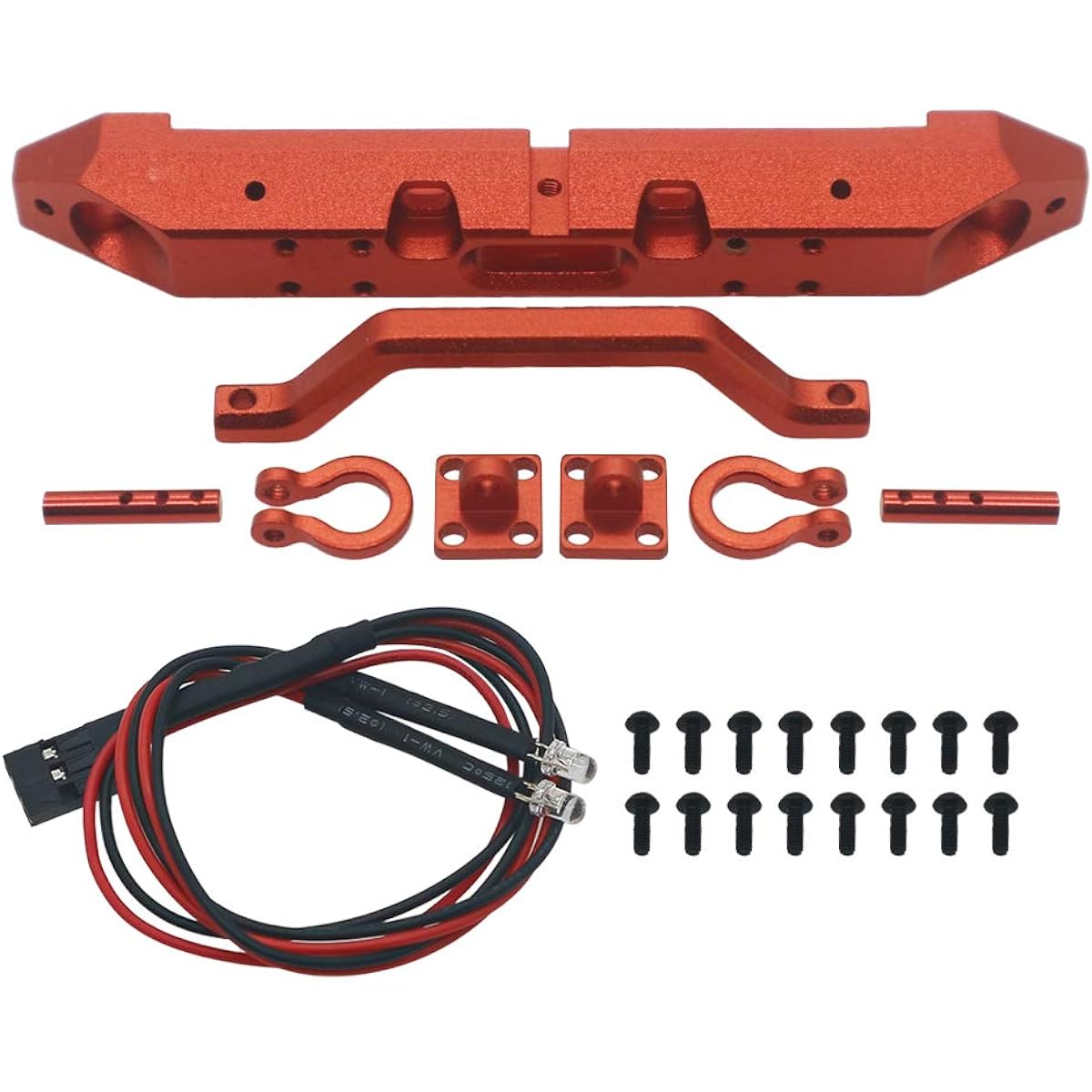 Front Bumper and Light Set Machined Alloy SCX2413 1/24 Axial SCX24 Crawler Parts Hop-Up Replacement (Red)