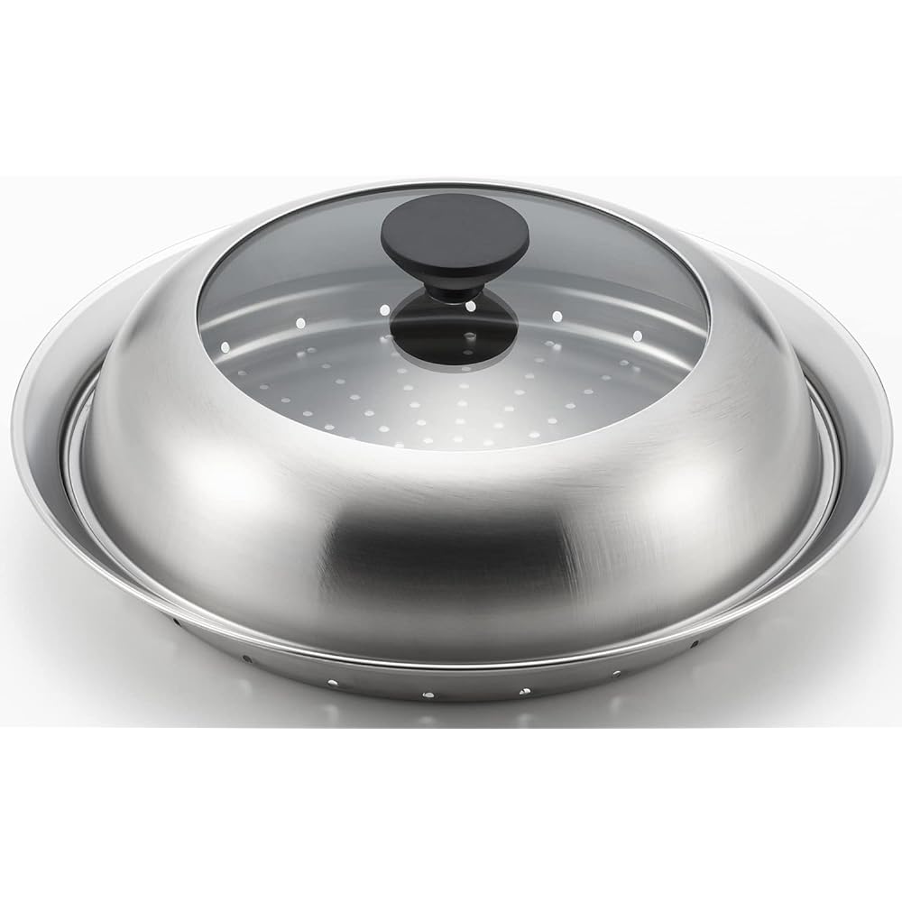 Yoshikawa Steamer for Frying Pans 24-26cm Steaming Plate Made in Japan Stainless Steel Steaming Dishes with Glass Lid Visible! Steamer for Frying Pans YJ3212