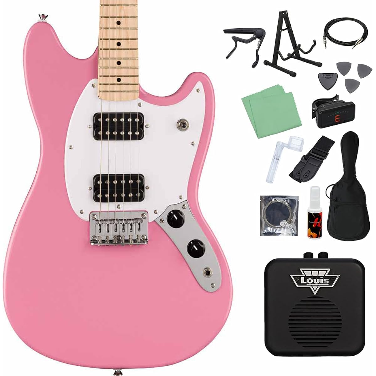 Squier by Fender SONIC MUSTANG HH Flash Pink Electric Guitar Beginner 14-piece Set [With Mini Amp] Mustang Squier/Squier