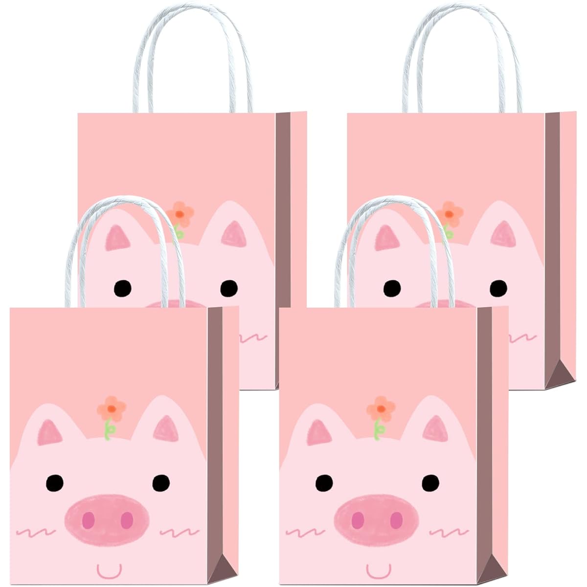 Pink Pig Goodie Bags, Pink Pig Birthday Party Supplies, Pink Pig Gifts Snacks Candy Party Favors Bags with Handles for Kids and Adults, Pink Pig Themed Party Decorations, 16pcs