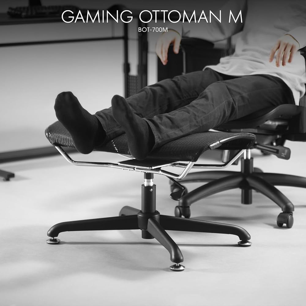 Bauhutte Gaming Ottoman Wide M BOT-700M-BK Mesh Breathable Footrest Stool Office Chair Gaming Chair Under Desk