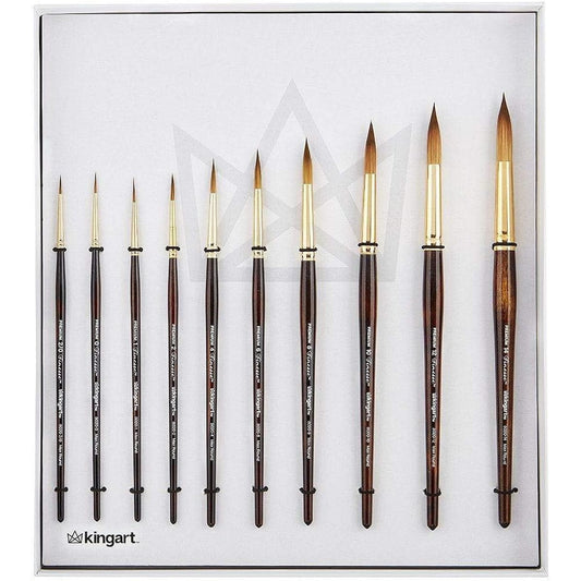 KINGART Finesse Kolinsky Sable 8020 Ultra Round Collection Synthetic Blend Premium Watercolor Artist Brushes Gift Box Set of 10 Sizes