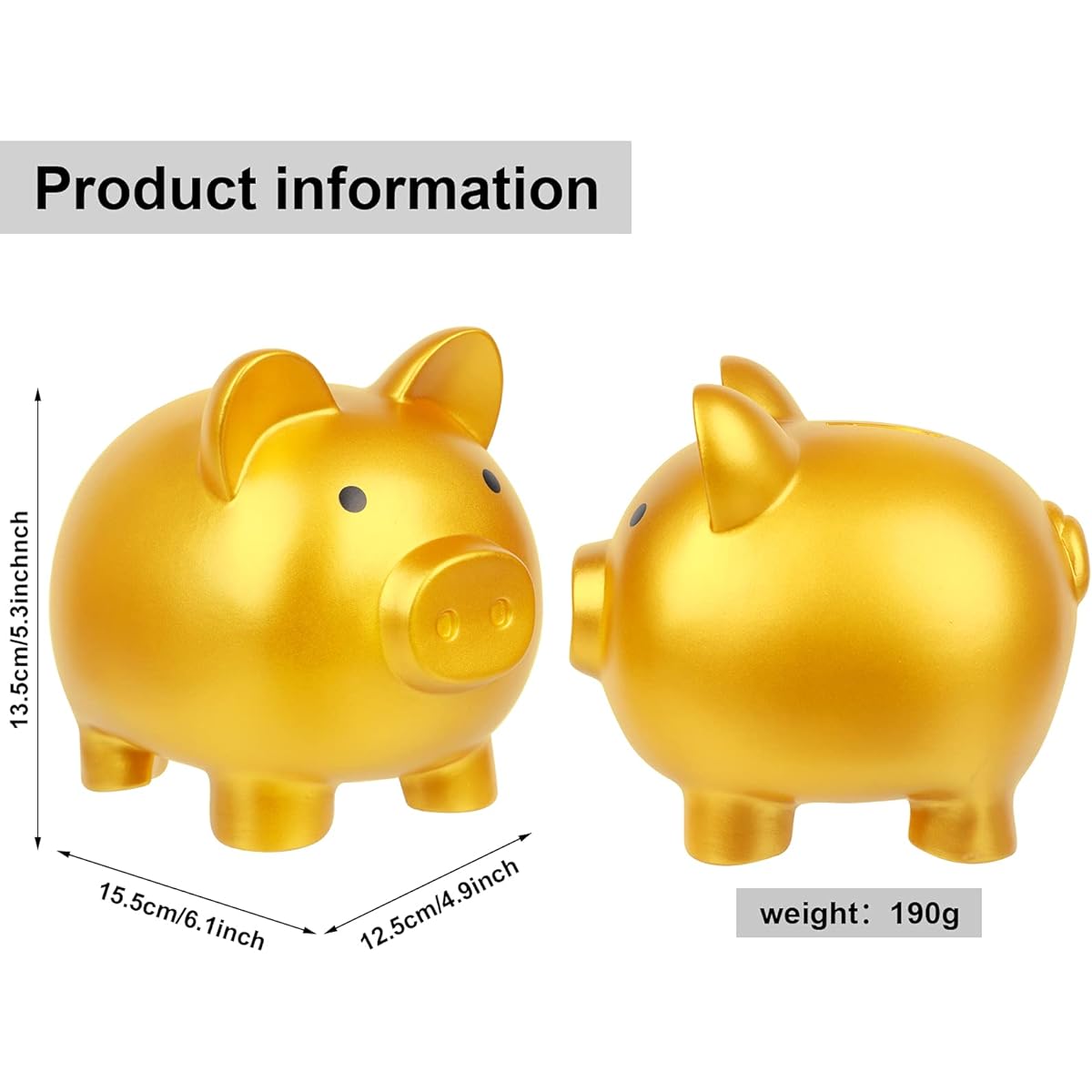 2pcs Cute Piggy Bank Plastic Pig Money Box Adult Piggy Bank Pig Money Box Coin Bank Plastic Savings Coin Box for Boys Girls Kids (M)(Gold, Red)