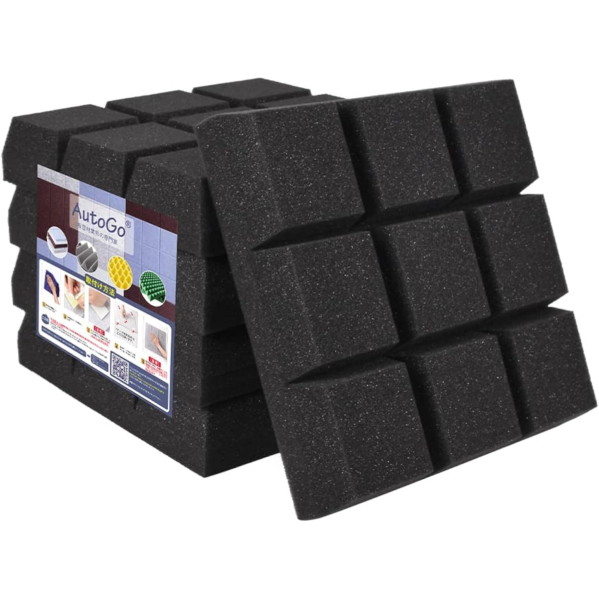 Material, 25 x 25 x 5 cm, Double-Sided Tape Included, Sound Deadening, Noise, Soundproofing, Sound Absorption Measures, Interior Decoration, Musical Instruments, Urethane Foam, Sound Absorbing Material: Polyurethane (Checkerboard Shape, Black, 84 Pieces)