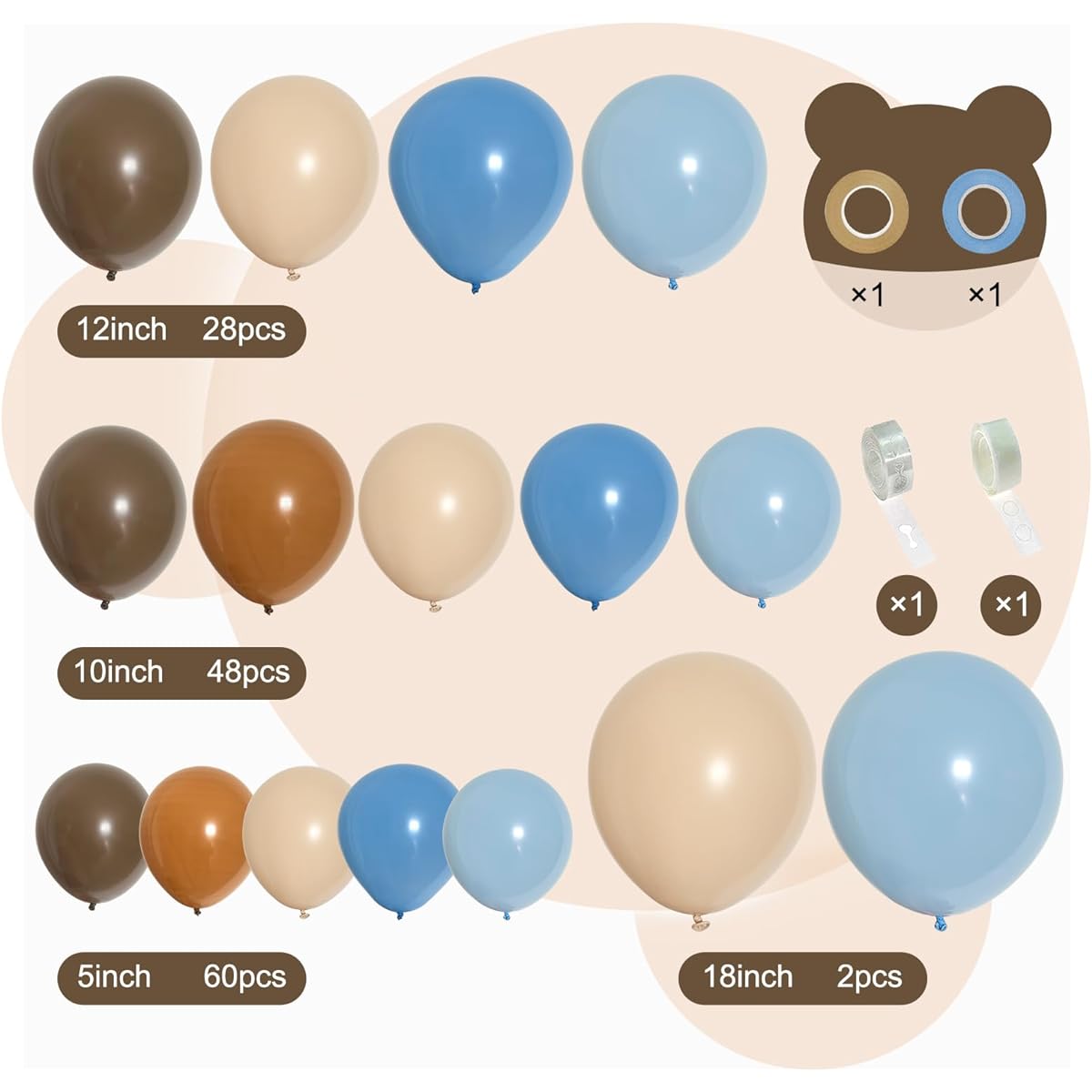 PERPAOL 147pcs Blue Brown Coffee Balloon Garland Kit Boho Nude Coffee Blue Ivory Balloon Arch for Teddy Bear Safari Wild Shower Gender Reveal Birthday Theme Party