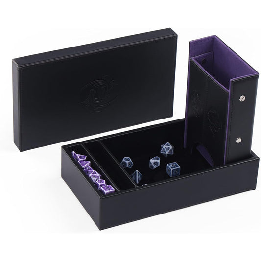 Magic Vosom DND Dice Tray Dice Tower with Storage 3-in-1 Dice Rolling Tray with Lid Portable Dice Box Storage DND Dice Holder
