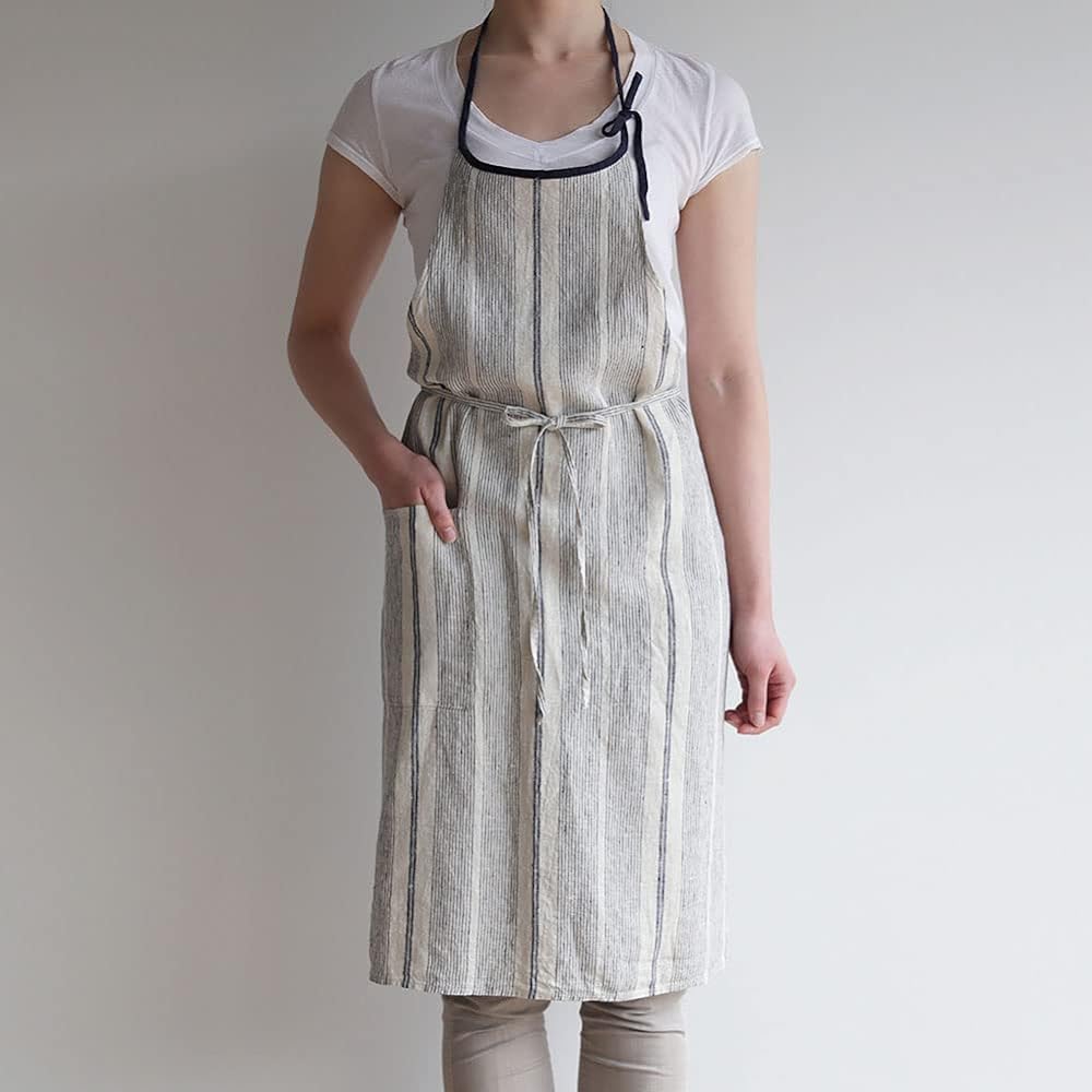[Lino e Lina] [Lino Elina Apron Full Apron Linen Mila Women's Men's Kitchen Plain Linen Simple Long Length Stylish
