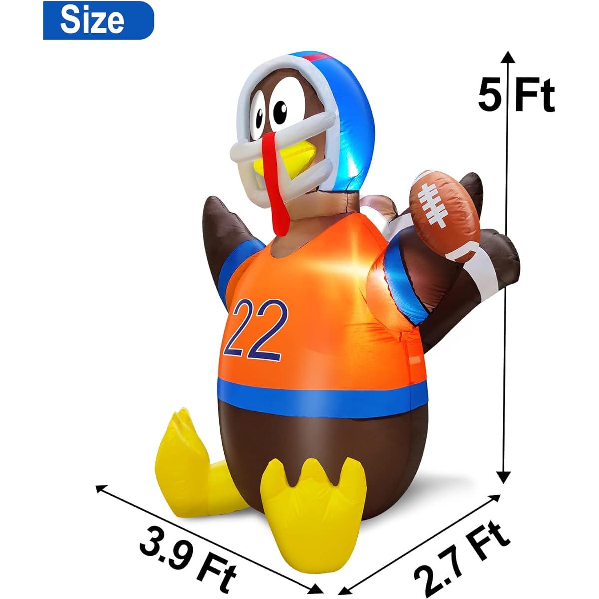 TURNMEON 5ft Thanksgiving Inflatable Football Turkey Decoration Blow Up Fall Thanksgiving Decorations Outdoor Yard