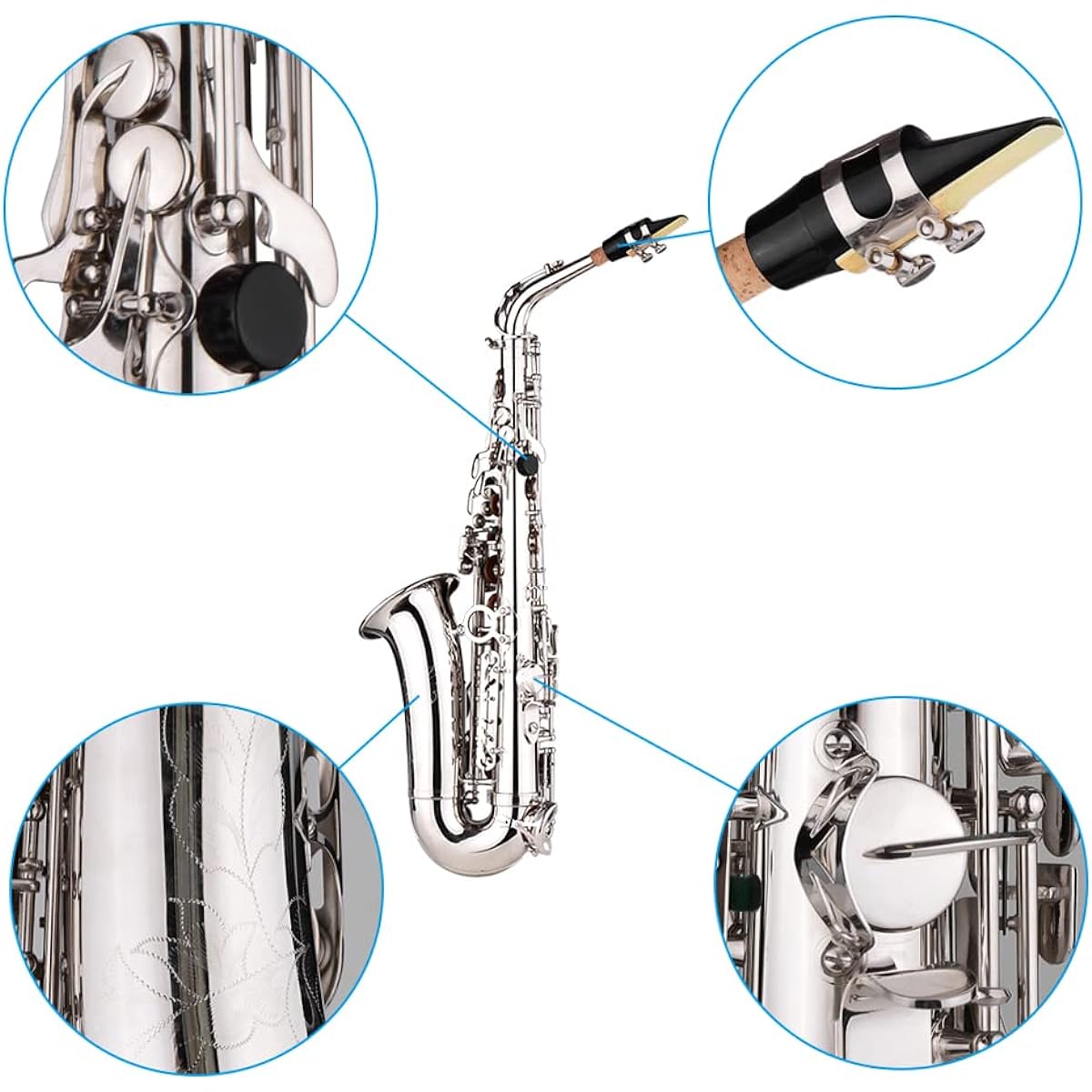Btuty Saxophone Sax Eb Alto E Flat Brass Engraved Pattern Surface Plastic Mouthpiece with Gloves Cleaning Cloth Brush Strap