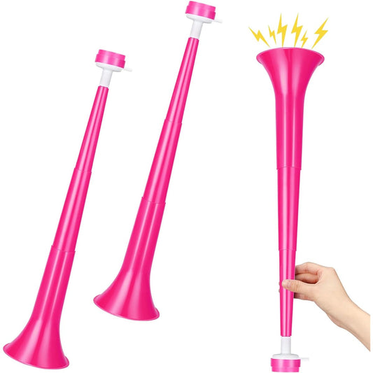 2pcs Stadium Horns 21" Vuvuzela Plastic Foldable Cheering Trumpets for Sporting Events Football Carnival Party Supplies (Pink)