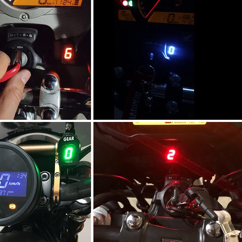 Motorcycle Gear Indicator for Honda CBR CB500X CB400SF CB650F CB1300 CBR600RR CB1000R Cb650r VFR800 Digital Meter LED Display Waterproof Plug and Play (Blue)