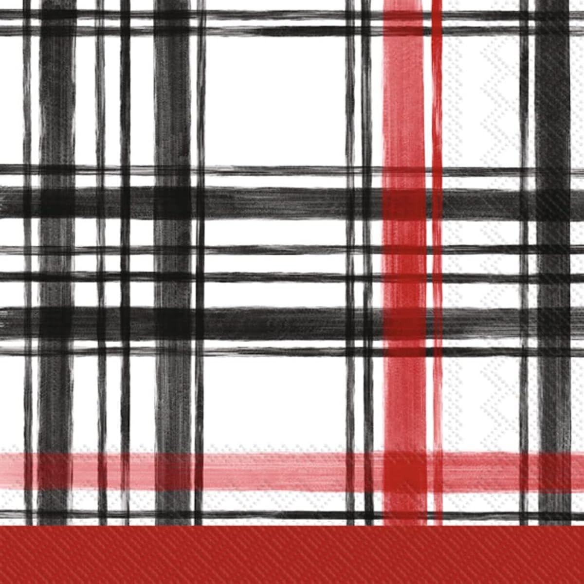 Boston International IHR Winter Holiday Christmas 3-Ply Paper Napkins, 20 Cocktail Size, Boston Plaid, Red
