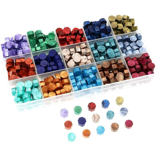 BITEYI Sealing Wax Beads Octagon Sealing Wax Beads Wax Stamps for Sealing Letters and Vintage Wedding Invitation Decoration 15 Colors 375 Pieces (Dark Color)