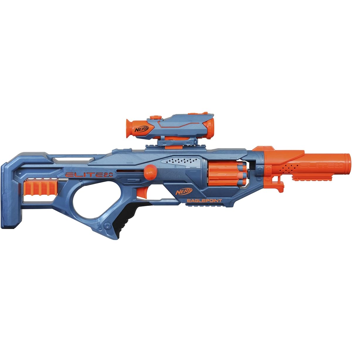 NERF Elite 2.0 Eaglepoint RD-8 Blaster - 8 Dart Drum, Removable Scope and Barrel, 16 Official Elite Darts, Bolt Action