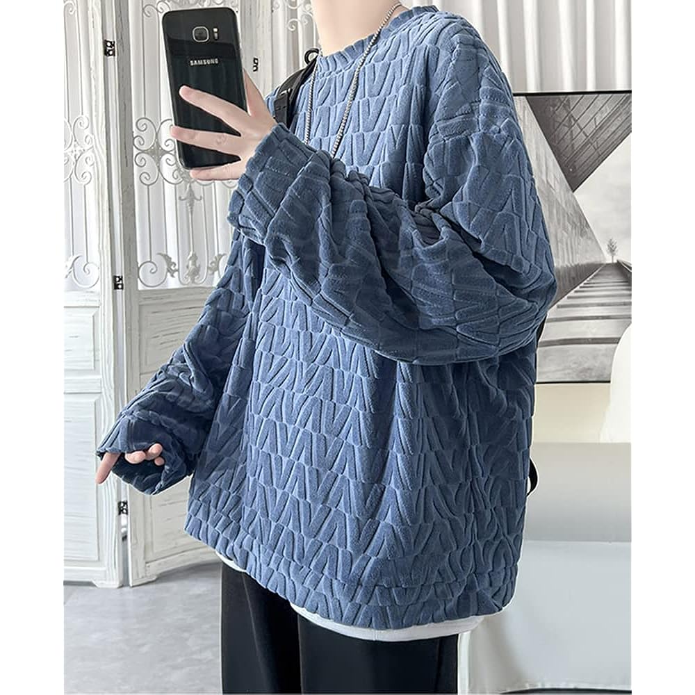 [foveitaa] Men's Autumn Sweatshirt, Large Size, Loose, Soft to the Touch, Popular, Plain, Long Sleeve, Hoodie, T-Shirt, Cool, Casual, Pullover, Stylish, Drop Shoulder, Simple, Stylish, Unisex, Tops