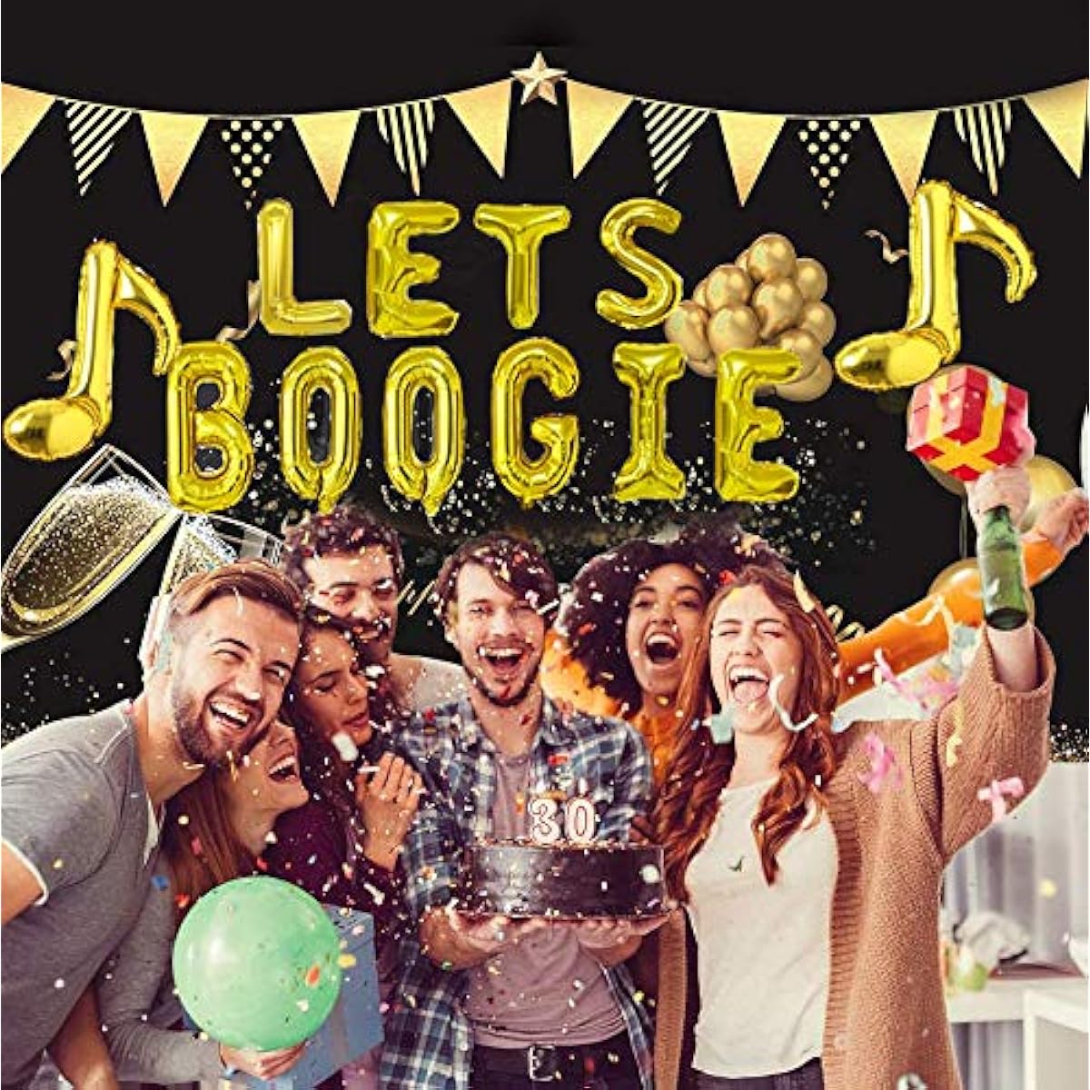Disco Party Decorations Lets Boogie Balloon Banner 70s 80s Disco Theme Birthday Party Supplies Kit Music Theme Banner Disco Ball Music Foil Balloons Disco Cupcake Toppers for Disco Party