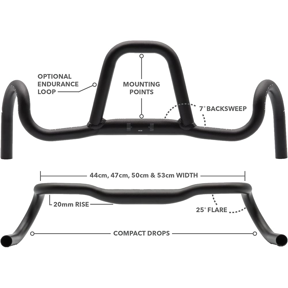 REDSHIFT Kitchen Sink Bike Drop Bar Handlebar for Road Bikes, Bicycle Gravel Handlebars, Aluminum, Cycling Gear Biking Accessories (50cm-Without Loop)