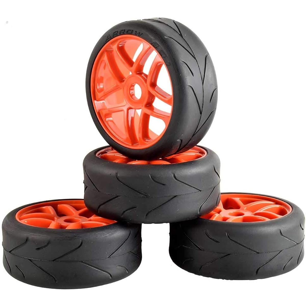 LAFEINA 100mm RC On-Road Tire & Wheel Rim Set 17mm Adapter Slick Tire 1/8 Scale Kyosho/Hovao/HSP/HPI RC Car Parts (Red)