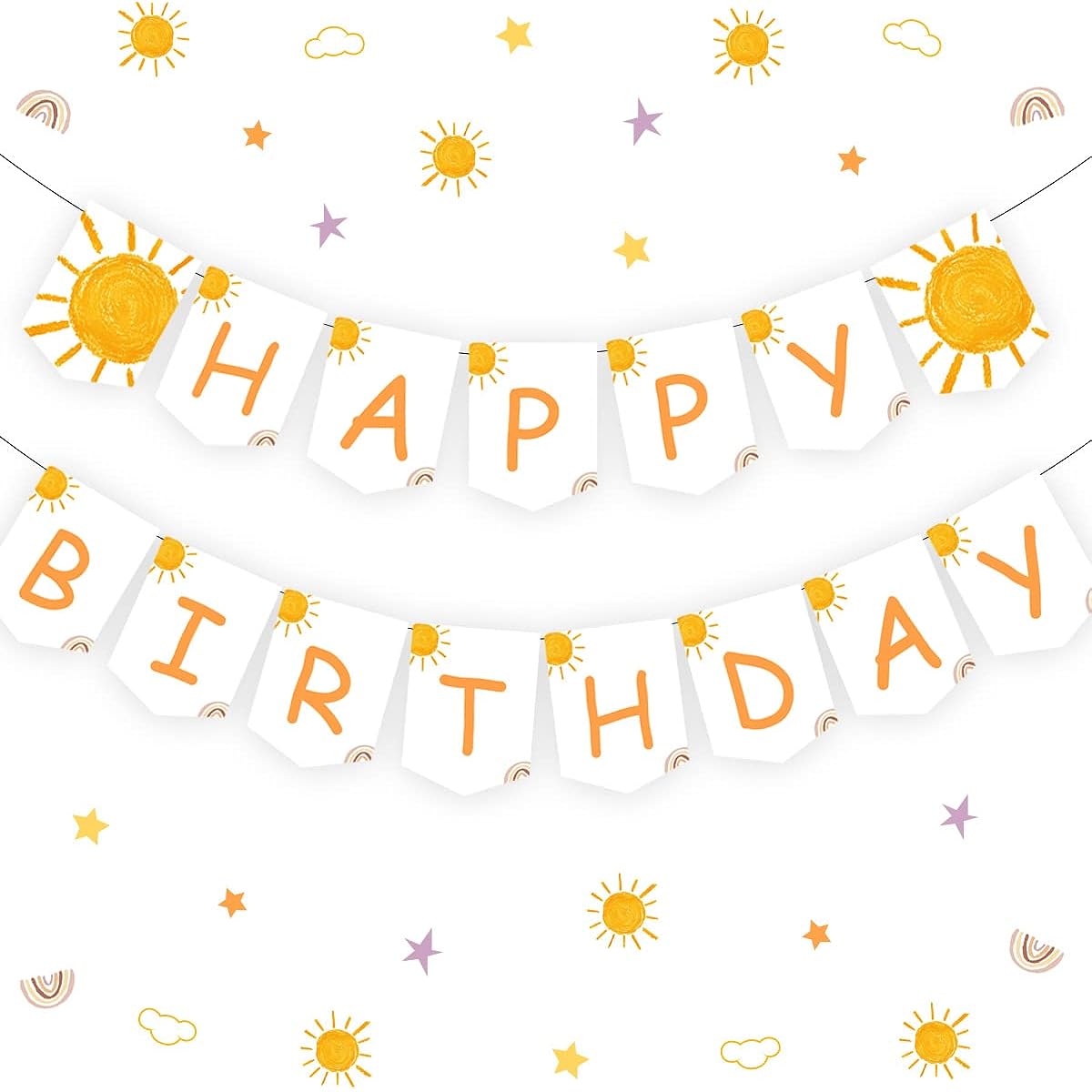 Sun Happy Birthday Banner - Journey Around the Sun Birthday Decorations Sun Birthday Banner for Boys and Girls Space Theme 1st 2 3rd Birthday Party Supplies